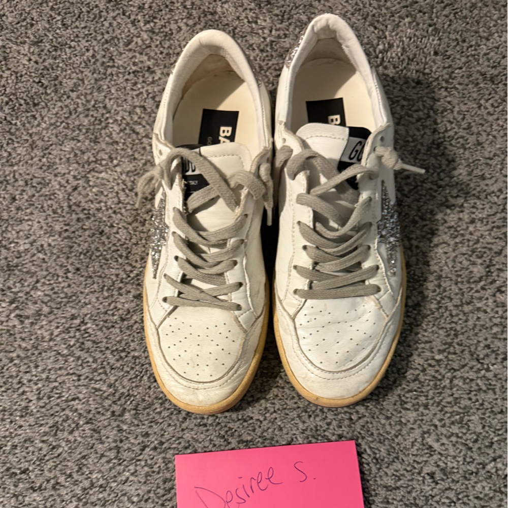 Golden Goose White and Silver Sneakers